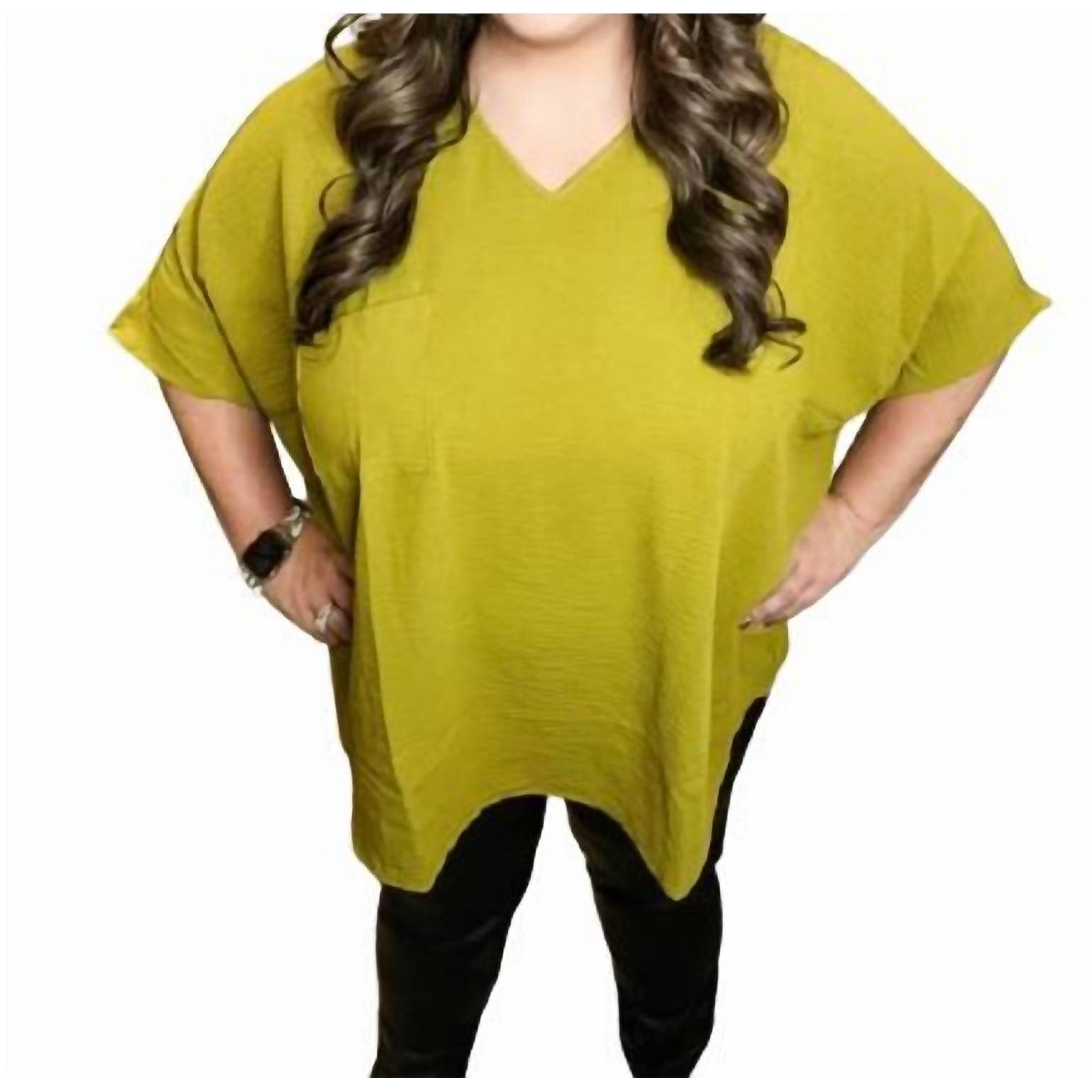 New Zenana Basic Oversized Blouse - Plus In Olive Mustard